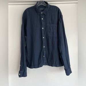 Abercrombie & Fitch Navy Cropped Linen Button-Up Shirt Men's Shirt. Sz Large